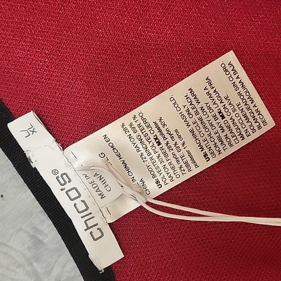 Chico's Stripe Border Ruana Covering Red Allure Pauncho - Picture 2 of 11